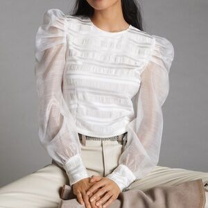 Dolan Anthropologie Blouse
White
Sheer puff sleeves
Size small
Zip back
